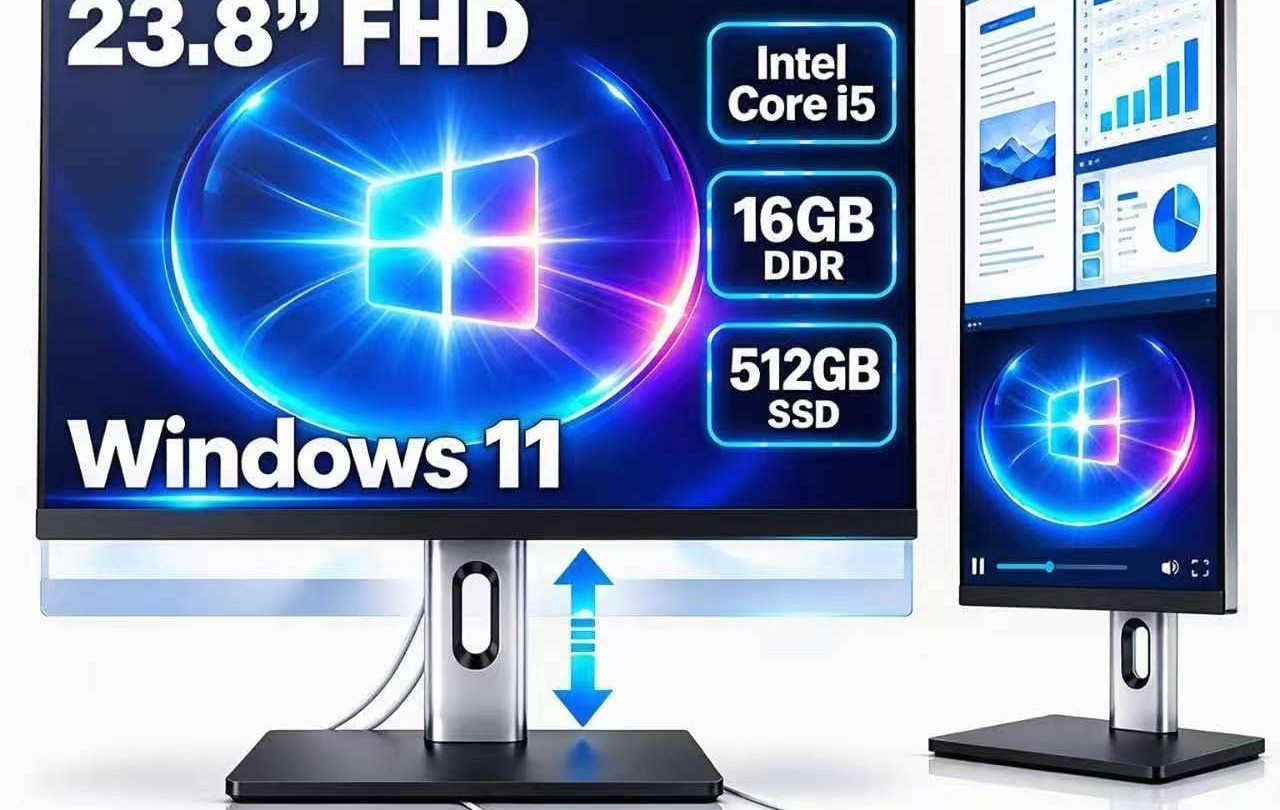Core i5 All-in-One Desktop Computers 23.8-Inch FHD All-in-One PC, 16GB RAM, 512GB SSD, 3.4GHz Up to 3.8GHz, Adjustable Pivot Stand, 5MP Webcam, WiFi, Bluetooth, HDMI, Type-C, RJ45 Core i5 All-in-One Desktop Computers 23.8-Inch FHD All-in-One PC, 16GB RAM, 512GB SSD, 3.4GHz Up to 3.8GHz, Adjustable Pivot Stand, 5MP Webcam, WiFi, Bluetooth, HDMI, Type-C, RJ45
