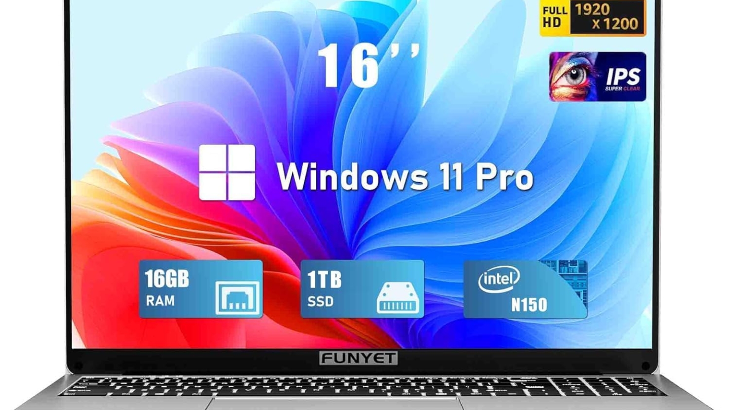 FUNYET Laptop Computer, Gaming Laptops 2026, 16 Inch Lap Top PC Windows 11 Pro, 16GB RAM 1TB SSD, Intel N150 Processor(up to 3.6GHz), Office 365, Backlit Keyboard, 2-Year Warranty FUNYET Laptop Computer, Gaming Laptops 2026, 16 Inch Lap Top PC Windows 11 Pro, 16GB RAM 1TB SSD, Intel N150 Processor(up to 3.6GHz), Office 365, Backlit Keyboard, 2-Year Warranty